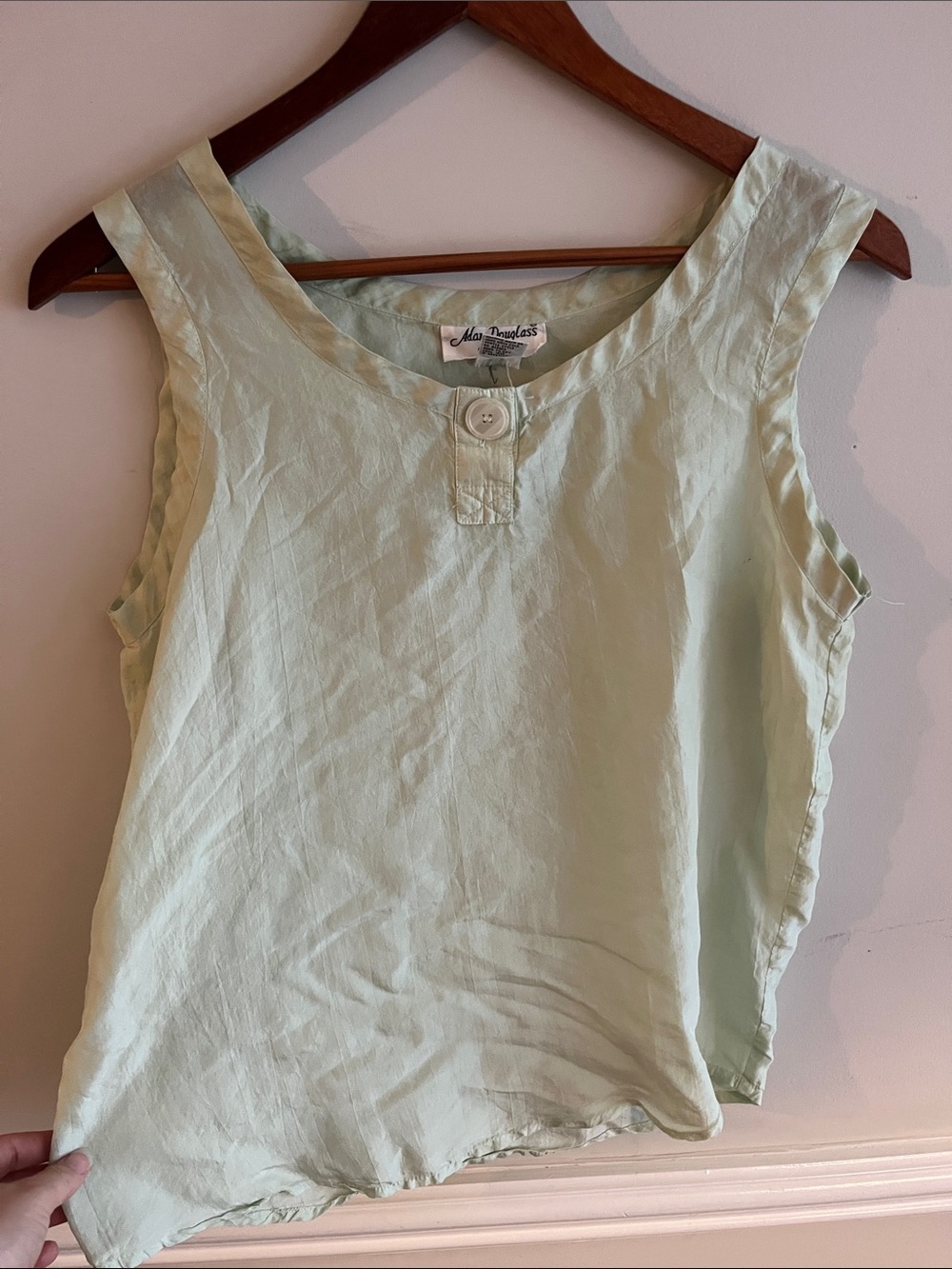 Mint Green Sleeveless Button-Accent Top 100% silk Adam Douglass SPORT